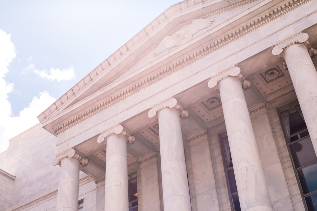 The columned facade of a government building
